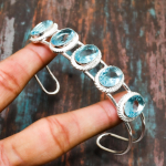 &Scaron;veicari&scaron;kas mėlynas topazas brangakmenis rankų darbo papuo&scaron;alai 925 praba sidabrinė apyrankė reguliuojama mėlyna