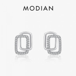 Modian 925 Sterling Sidabriniai dvigubi geometriniai madingi auskarai moterims, mergaičių skaidrūs CZ antialerginiai puikūs papuo&scaron;alai sidabras