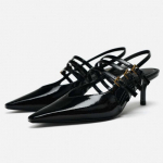 Seksualaus dizaino smailianosiai sandalai moterims, auk&scaron;takulniai, vakarėliams, suknelėms, moteri&scaron;ki vasariniai eleganti&scaron;ki stiletto, dekoruoti sagtimi 40 juoda
