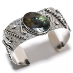 Labradorite Gemstone Handmade 925 Sterling Silver Cuff Bangle Adjustable a3r02