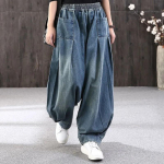 Moteri&scaron;ki džinsai Baggy Oversize džinsai Laisvalaikio kelnės Bloomers Mom Plačios kojos Džinsai Kryžminės kelnės Moteri&scaron;kos vintažinės haremo kelnės XXL mėlyna