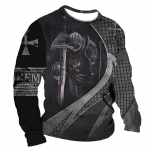 Vintažiniai mar&scaron;kinėliai Vyri&scaron;ki medvilniniai mar&scaron;kinėliai ilgomis rankovėmis Crusader Knight Graphic Tops 5xl 3d Print Tee Kasdieniai O kaklo dideli drabužiai 4XL