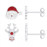 L&Eacute;A & ARTHUR - Boucles d'Oreilles Enfants Motifs Asym&eacute;trique - "P&Egrave;RE NO&Euml;L & CERF" Argent 925 Milli&egrave;mes Rhodi&eacute; - Bijou Enfant