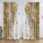 2 vnt. Eleganti&scaron;kos auksinio gėlių ra&scaron;to užuolaidos namų dekorui, langų apdaila miegamajam, biurui, virtuvei, svetainei ir darbo kambariui W60H150(CM)x2PCS&Hook