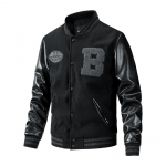 Vyri&scaron;ka sportinė striukė, įprasto kirpimo, laisvalaikio stiliaus, &bdquo;Letterman&ldquo; beisbolo bomber stiliaus striukė, skirta rudeniui, žiemai, storinama lauko striukė su sagomis ir vintažine striuke su ki&scaron;enėmis. XL juoda
