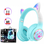 AKZ-62 RGB Katės Ausų Belaidės Ausinės PC Naudojimui Mielos 3D Kosminio Kapsulės Katės Bluetooth Ausinės Sulankstomos Žaidimų Ausinės Vaikams Mergaitėms Dovanos mėlyna