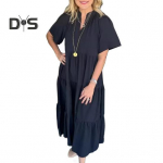 Moteri&scaron;ka vidutinio dydžio suknelė su V formos i&scaron;kirpte Vasarinė laisvalaikio suknelė trumpomis rankovėmis, plaukiojanti pakopinė Boho paplūdimio saulės suknelė atostogoms S žalia