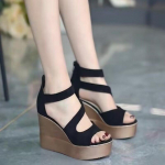 Plei&scaron;tinės basutės su platforma Fashion Open Toe moteri&scaron;kos auk&scaron;takulnės basutės 34