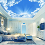 Dangaus lubų tapetai Saulės spinduliai Debesys Freskos Restoranui Miegamajam Svetainei Lubų Dangaus Freska Namų Dekoras 200 cm(W) x 140 cm(H)