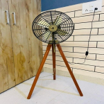 137,16 cm Rankų darbo Jūrinis Trikojo Grindų Ventiliatorius Juodas Metalas Rudas Medis Dekoratyvinis Elementas