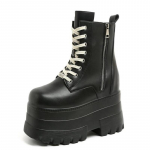 Madingi 14CM Nauji Ankle Booties Batai Punk Natūralūs Batai Moterims Motociklininkų Batai Platforminiai Ponios Mados Botas Žieminiai Rudeniniai Didelio Dydžio 43 35 juoda