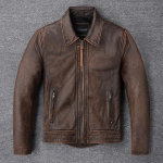 Kinieti&scaron;ko dydžio vyri&scaron;ka natūralios odos striukė Vintage ruda 100% karvės odos paltas Vyras plonas mados dviratininko apranga Azijos dydis S-6XL M697 2XL žemės geltona spalva