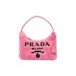 Prada Re-Edition 2000 Siuvinėtas logotipas ir emalio trikampio logotipas Mink&scaron;tas frotinis audinys Hobo krep&scaron;ys Moteri&scaron;ki krep&scaron;iai Rožinis 1NE515_2DXO_F046J Shopping Bag Set(Basic Set+Shopping Bag)