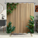 Atogrąžų sodo du&scaron;o užuolaida - bambuko tvora, ve&scaron;li žalia lapija, poliesteris, rami vonios dekoracija, natūrali atmosfera W180H220(CM)-1 Pcs