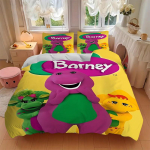 3 vnt. Barney ir draugai Violetinio dinozauro &scaron;eimos namų patalynės komplektas-Universalus trijų dalių kostiumas miegamajam, svečių kambariui, svetainei, vie&scaron;bučiui-Tobulas 200x220cm purple