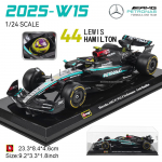 Bburago 1:24 2022~2025 Mercedes W15 #44 Hamilton #63 Russell F1 serija įvairių stilių Red Bull Ferrari McLaren Lydinio automobilio modelis black