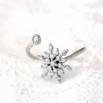 Kristalinis snaigės žiedas, reguliuojamas atviras žiedas Elsa madingi papuo&scaron;alai moterims Vestuvinė Kalėdų dovana sidabras
