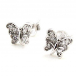 Les Tr&eacute;sors De Lily [I9835] - Boucles Argent 'Papillons' Blanc argent&eacute; (rhodi&eacute;) - 7x8 mm