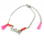 Les Tr&eacute;sors De Lily [N7016] - Bracelet acier 'Love' rose gris sidabras