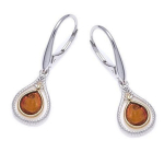 Les Tr&eacute;sors De Lily [P3313] - Dormeuses Argent 'Inspiration' ambre cognac argent&eacute; dor&eacute; (rhodi&eacute;) - 13x10 mm