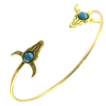 7bis [Q1467] - Bracelet artisanal 'Boho' turquoise dor&eacute; (cr&acirc;ne de bison) - 62 mm 14x13 mm