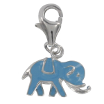 Les Tr&eacute;sors De Lily [Q4922] - Pendentif charm argent 'Elephant' bleu argent&eacute; (rhodi&eacute;) - 15x7 mm