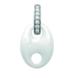 Les Tr&eacute;sors De Lily [L0865] - Pendentif argent 'Grain de Caf&eacute;' c&eacute;ramique blanc argent&eacute; (rhodi&eacute;) - 14x10 mm balta