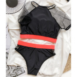 Moteri&scaron;kas maudymosi kostiumėlis su auk&scaron;tu juosmeniu Moteri&scaron;kas maudymosi kostiumėlis su trumpomis rankovėmis tinklelis, bikinis, dviejų dalių bikinio rinkinys, maudymosi kostiumėlis S juoda
