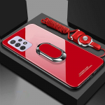 Grūdinto stiklo telefono dėklas, skirtas Samsung Galaxy A73 A53 A33 A13 A03S A22 A52 A32 A42 A51 A71 A72 A12 5G magnetinio žiedo laikiklio stovo dangtelis su dirželiu For Samsung A72 5G