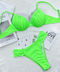 Bikini Seksualūs Moteri&scaron;ki maudymosi kostiumėliai Moteri&scaron;ki vienspalviai tvarsčiai Brazilijos maudymosi kostiumėliai Bikinio rinkinys Bikinio paplūdimio apranga S žalia