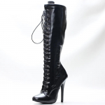 14 cm auk&scaron;čio &bdquo;stiletto&ldquo; kulno senoviniai seksualūs vakarėlio batai iki kelių suvarstomi batai, 36&ndash;46 dydis 36 juoda