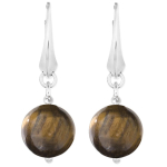 Lily-Crystal [R5987] - Boucles d'oreilles argent artisanales 'Mineralia' oeil de tigre argent&eacute; - 12 mm