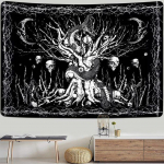 Gothic Skull Gobelenas Juodai baltas Skeletas Gobelenas Sienų pakabinimas Miegamojo hipių akims Boho namų dekoras Trippy Moon Cloth 200x150cm