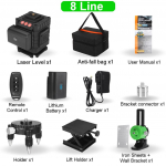 4D 8/12/16 linijos Lazerinis nivelyras žalia &scaron;viesa Automatinis savaime i&scaron;silyginantis 360 lazeriniai nivelyrai Horizontalus vertikalus kryžminis nuotolinio valdymo pultas viduje ir lauke