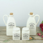 4 vnt. baltos keraminės kruopos rinkinys, skirtas aliejui, actui, druskai pipirams, virtuvės įrankių įtaisui