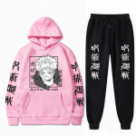 Vyri&scaron;kas rinkinys Anime Jujutsu Kaisen Gojo Satoru su gobtuvu Kelnės laisvalaikio 2 vnt Vyri&scaron;ki Moteri&scaron;ki Unisex rinkiniai ilgomis rankovėmis Madingi megztiniai S