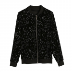 Moteri&scaron;ka pavasario rudens striukė su užtrauktuku Galaxy Printed Short Coat Ladis Vir&scaron;utiniai drabužiai XL juoda