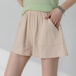 Moteri&scaron;kos vasarinės medvilninės lininės kelnės Vienspalvės elastinės juosmens plačios trumpos kelnės S