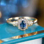 1 vnt. Auksinės spalvos ovalo formos mėlynos spalvos akmeniniai žiedai su žnyplėmis vyrams Moterims Kalėdų Valentino dienos dovana 6