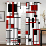 Geometrinės abstrakčios erdvės raudonos padėtos lango užuolaidos gyvenamajam kambariui miegamajam vonios kambariui virtuvės durų namų dekoras W65X60H(cm)X2Pcs&Hook