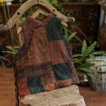 &bdquo;Johnature&ldquo; moteri&scaron;kos vintažinės spalvos liemenės paltai stovi medvilniniai lininiai drabužiai kini&scaron;ko stiliaus diržas plius medvilninės liemenės One Size ruda