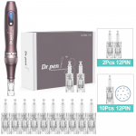 Dr.Pen A10 belaidis mikroadatinis &scaron;virk&scaron;timo priemonė su 12 vnt. Derma voleliais, randų, spuogų &scaron;alinimo adatos, mezoterapijos odos priežiūros salono prietaisas A10+10Pcs 12PIN