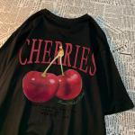 Cherries Cosh Valentine Unisex Moteri&scaron;ki mar&scaron;kinėliai Vasaros medvilnės laisvalaikio drabužiai Crewneck Tee Drabužiai Crewneck Laisvi poros mar&scaron;kinėliai Nauji L