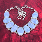 Natūralus mėlynas nėriniuotas agatas 925 prabos sidabrinis vėrinys, brangakmenių papuo&scaron;alai, rankų darbo vėrinys, nuostabi papuo&scaron;alų dovana jai Adjustable with 18 inches mėlyna