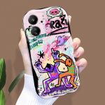 Mielas animacinio ra&scaron;to kreminės tekstūros korpusas, banguotas kra&scaron;tas, mink&scaron;tas silikoninis dangtelis, skirtas Xiaomi Redmi Redmi 10 balta
