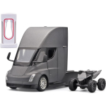 1/24 Tesla pusiau sunkvežimio modelio sunkiasvorių sunkvežimių žaislų priekaba, metalinis liejimo modelis su &scaron;viesos ir garso atitraukiamu žaislu 4&ndash;7 metų berniukams 1/24-Size:20.5*9.8*12cm pilka