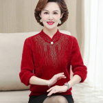 Motinos drabužiai rudens ir žiemos audinės pliu&scaron;inis megztinis Vidutinio amžiaus moteri&scaron;ki &scaron;ilti vir&scaron;utiniai vidutinio amžiaus ir vyresnio amžiaus žmonių apatiniai mar&scaron;kiniai M raudona