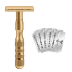 &bdquo;Comery Classic Safety&ldquo; dvia&scaron;menis skustuvas su auksu ir skutimosi peiliukų rinkiniu (5 vnt.), B0590, korėjieti&scaron;kas skutimosi peiliukas