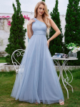 Eleganti&scaron;ka moteri&scaron;ka eleganti&scaron;ka asimetri&scaron;ka pečių lanko juosta, klostuota auk&scaron;tu liemeniu vestuvinė svečių suknelė Tiulio pamergių suknelė XL &scaron;viesiai mėlyna spalva