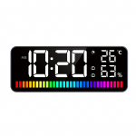 LED žadintuvas su ritmo &scaron;viesos juosta, naktinis &scaron;viestuvas, skaitmeninis laikrodis, didelis ekranas, temperatūra ir juoda
